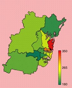 Energy requirement (in Gigajoules) per capita for Sydney Statistical Subdivisions